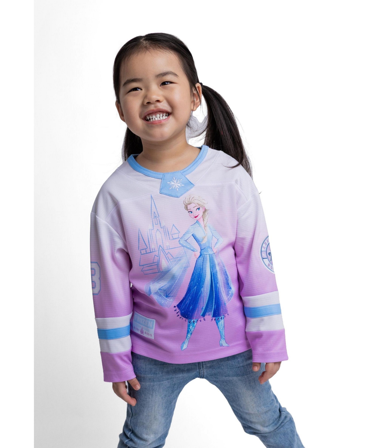 Frozen Little Girls Lilo and Stitch Queen Elsa Girls' Athletic Hockey Jersey