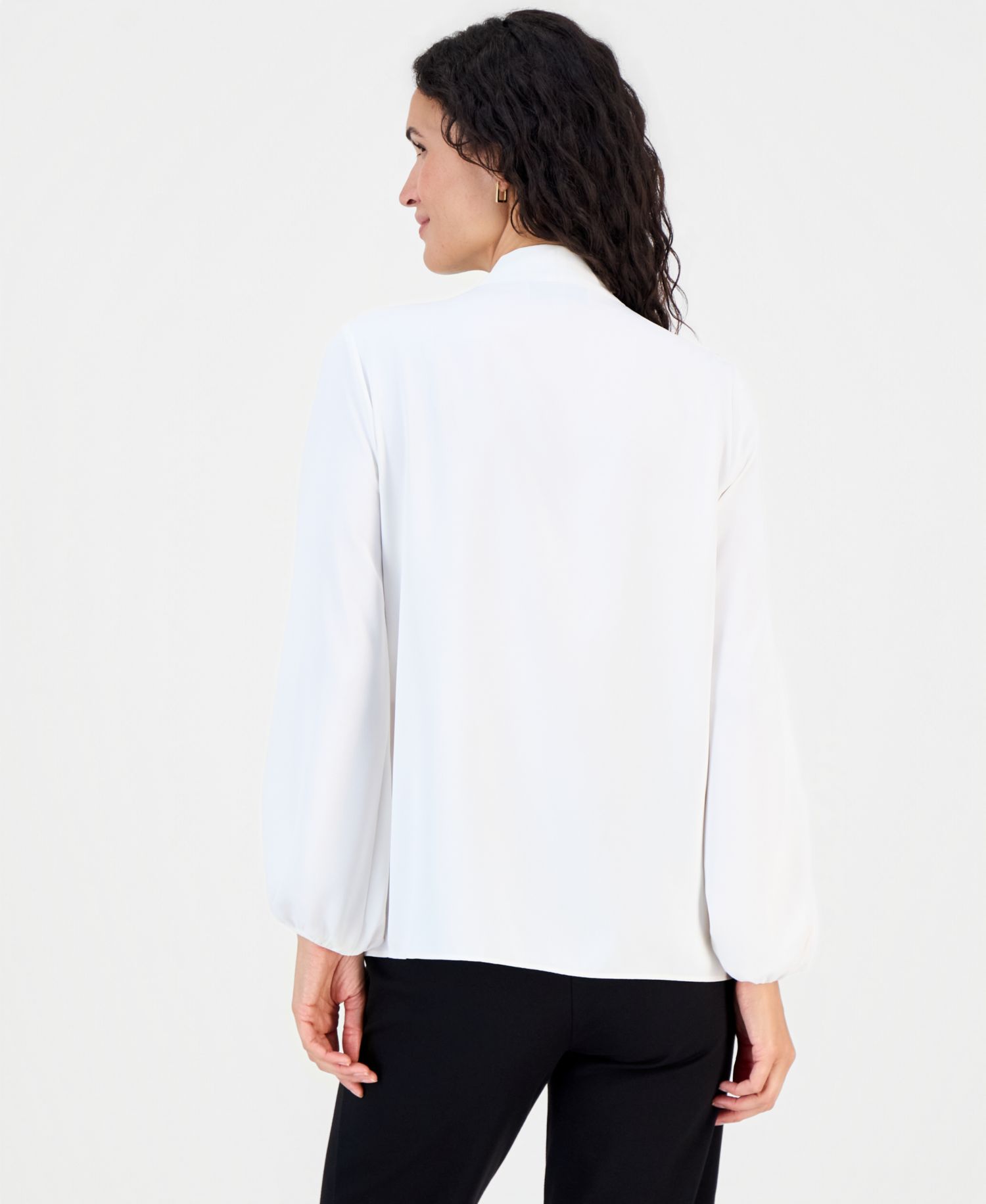 Women's Ruffle-Neck Tie-Front Long-Sleeve Blouse