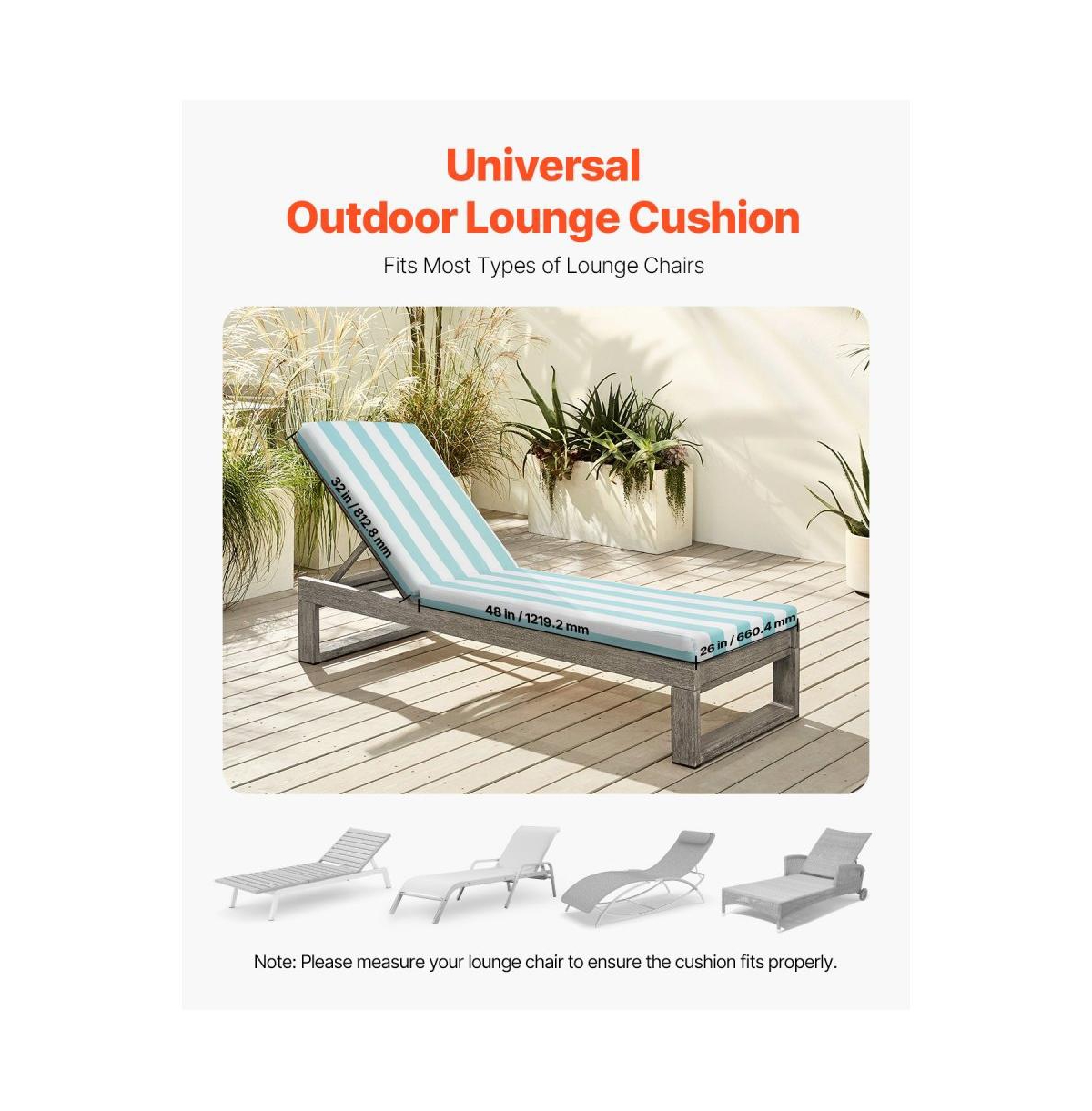 Slickblue Set of 2 Outdoor Chaise Lounge Chair Cushions 80 x 26" Waterproof and Thick