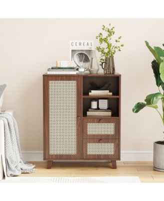 Rattan Buffet Cabinet with Adjustable Shelf And Drawers