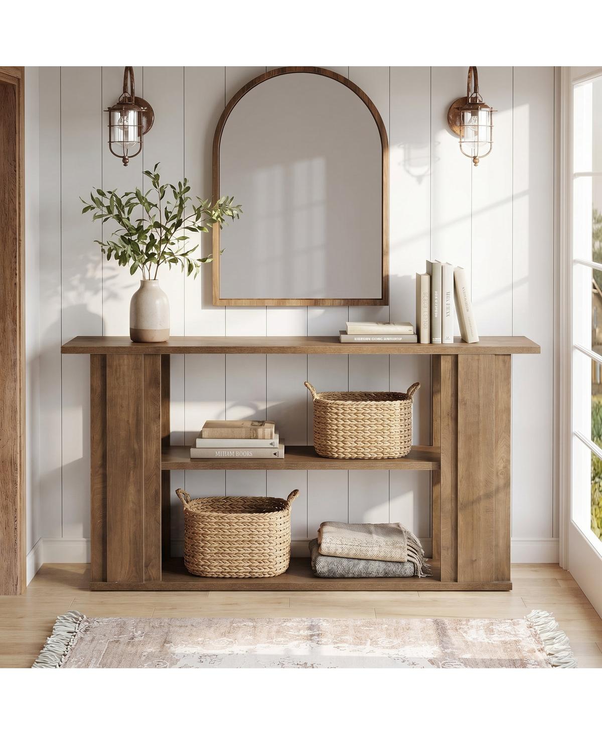 Tribesigns 63" Farmhouse Console Table, Wooden Entryway Table With 3-tier Storage Shelves For Living Room, Hallway and Foyer