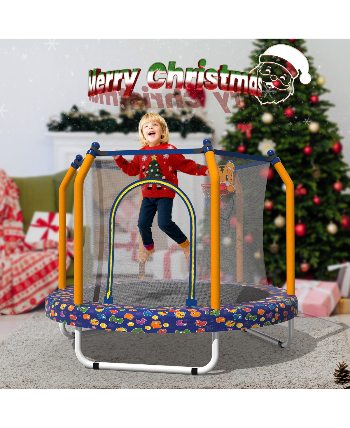 Zeny Trampoline for Kids Indoor and Outdoor Small Toddler with Basketball Hoop