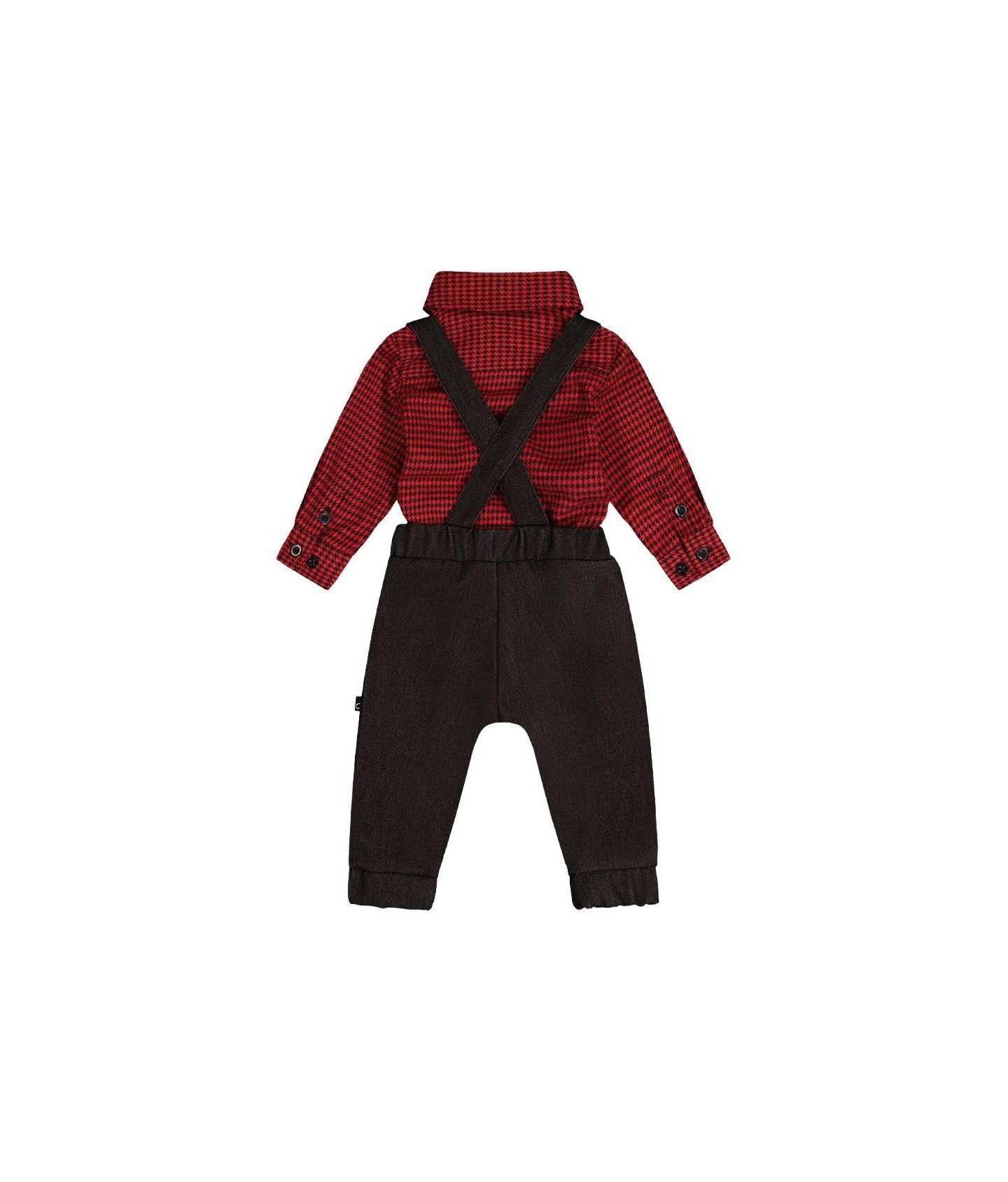 Комплект Deux par Deux Houndstooth Top and Pants Set для мальчиков-малышей, цвет: Чёрный / Красный — фото 6