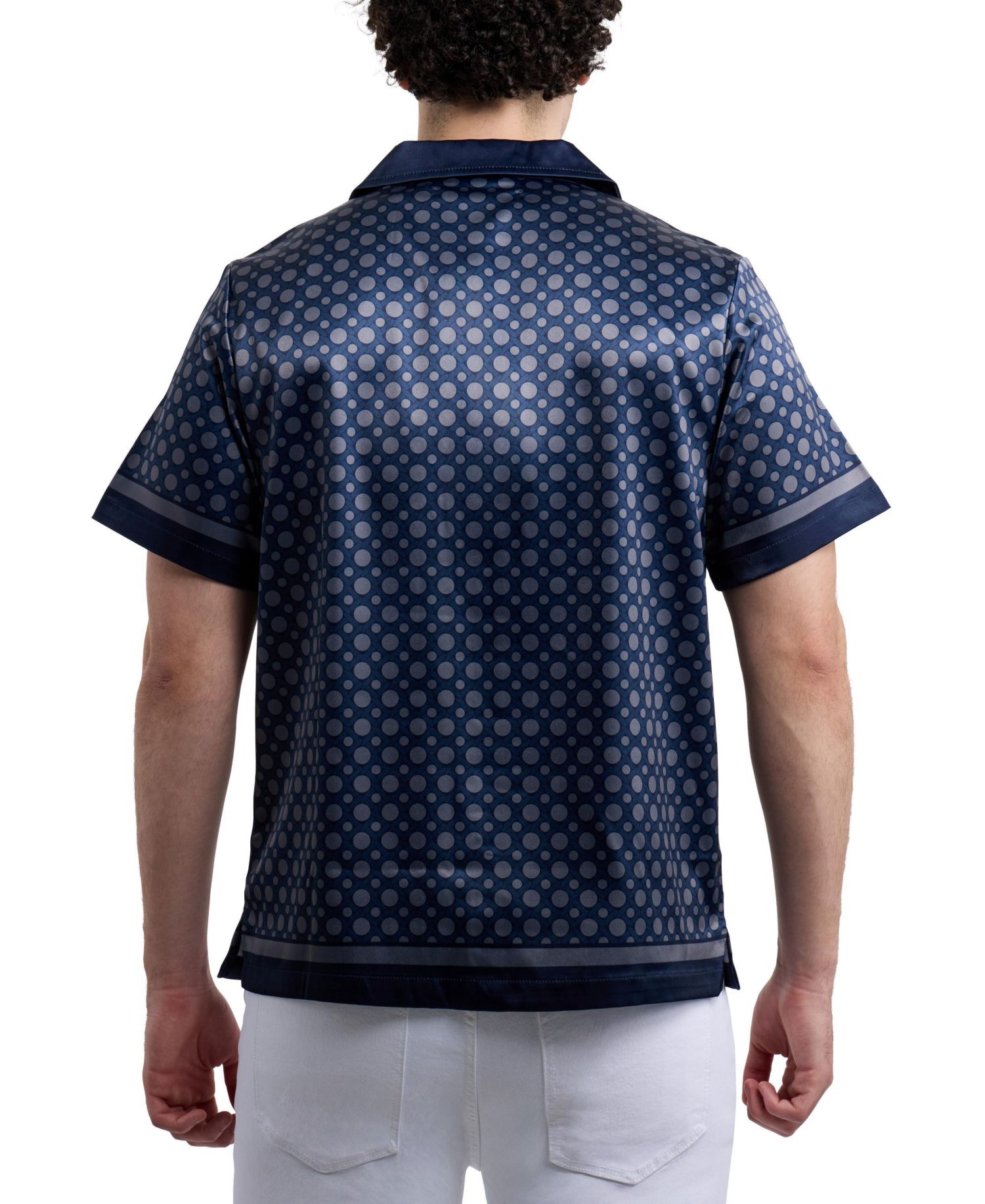 Men's Regular Fit Camp Collar Short Sleeve Printed Woven Satin Shirt