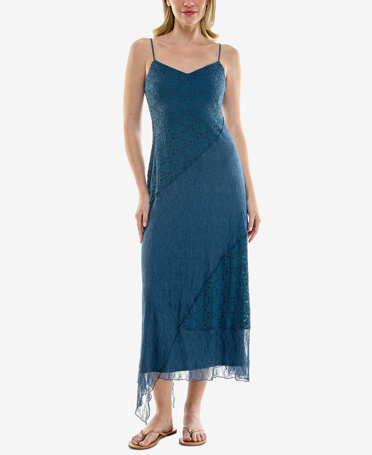 ROW A Juniors' Sleeveless V-Neck Lace Midi Dress view 2 — MAYCSS fashion products