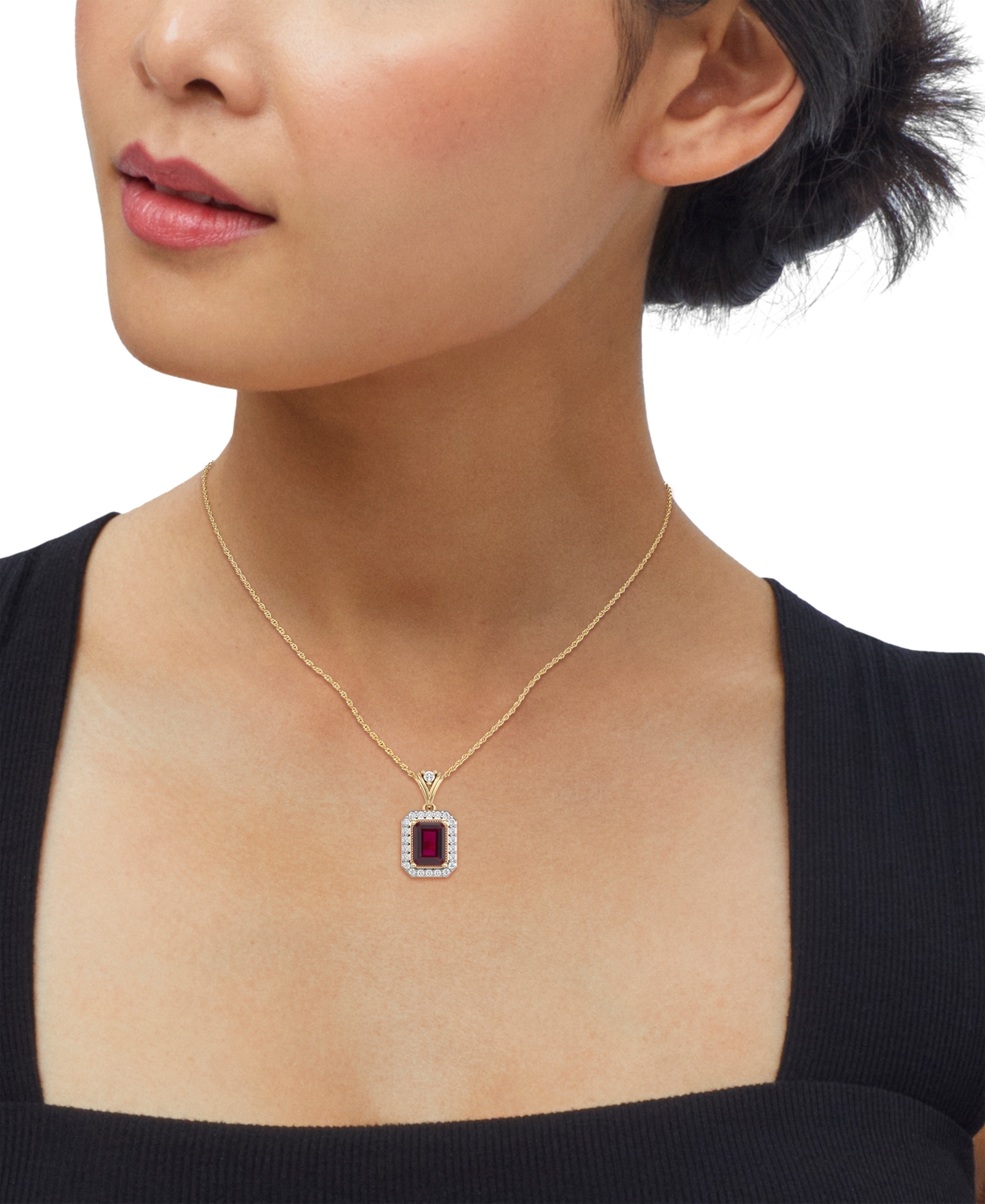 Macy's Lab-Grown Ruby (2 ct. t.w.) & Lab-Grown White Sapphire (1/3 ct. t.w.) Pendant Necklace in 14k Yellow Gold-Plated Sterling Silver