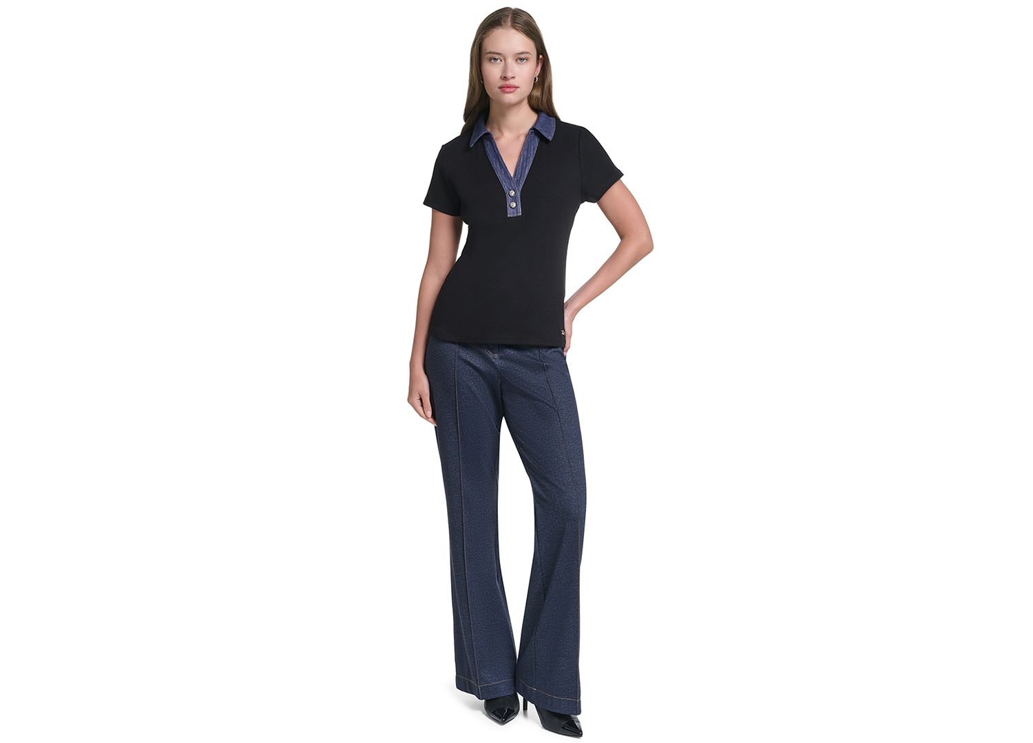 Petite Collared Short-Sleeve Pull-On Top