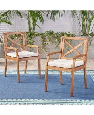 2Pieces  Outdoor Dining Chairs with Cushions Acacia Wood Patio Chairs