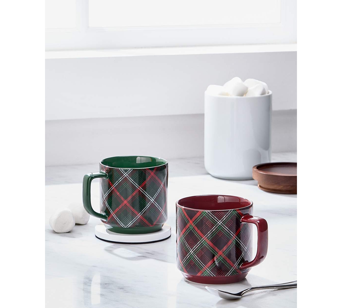Macy's The Cellar Ceramic Plaid Mugs, Set of 2, Macy's Exclusive