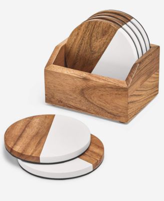 7-Piece Wooden Coasters & Holder