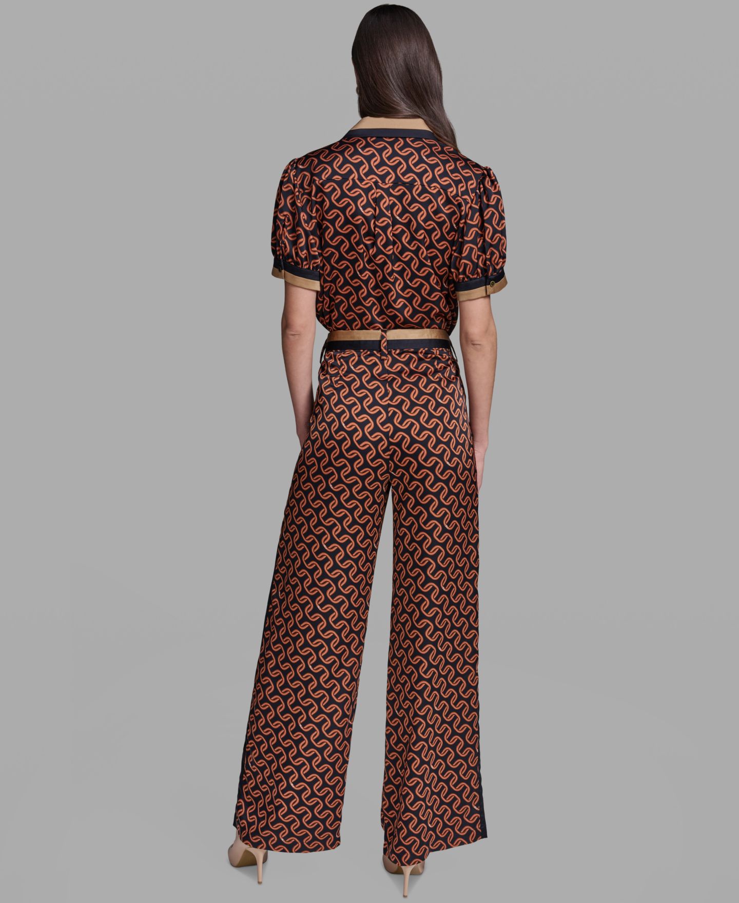 Женские брюки KARL LAGERFELD PARIS Polka-Dot Satin Straight-Leg, цвет: Тёмно-синий / Сиена — фото 5