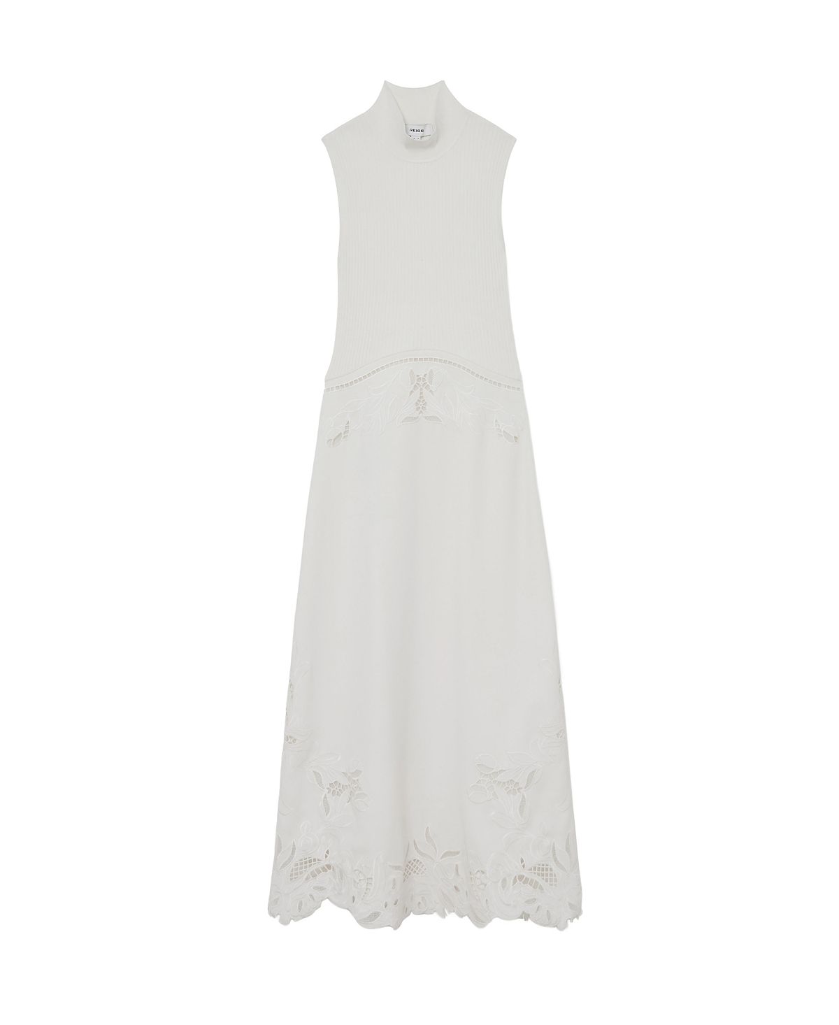 REISS Women's Rib-Knit Mix Broderie Midi Dress view 5 — MAYCSS fashion products