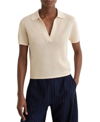 Women's Open-Stitch Knitted Polo Top