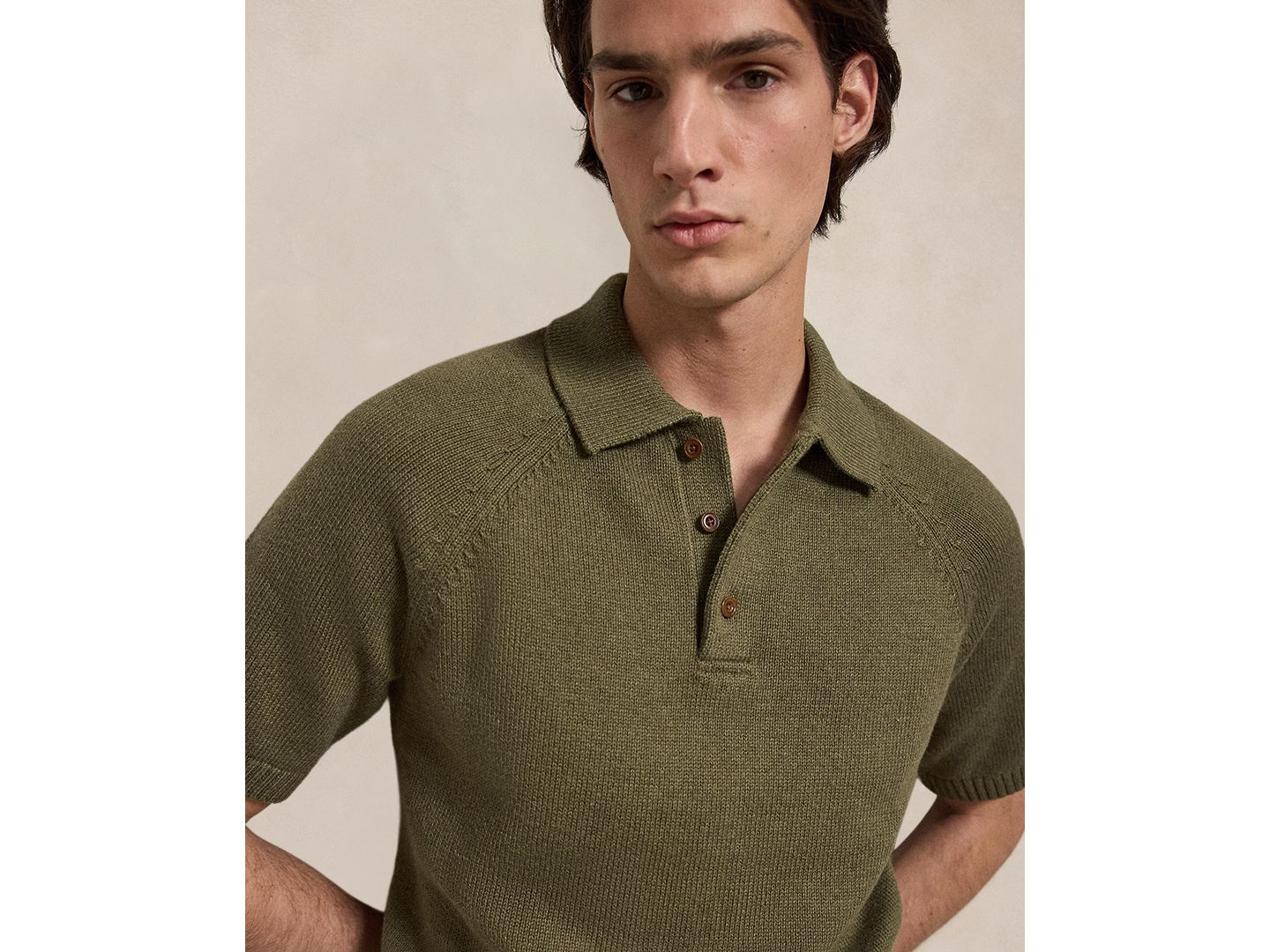 Мужской свитер Polo Ralph Lauren Thick-Gauge Cotton Polo Sweater, цвет: Оливковый меланжевый — фото 4