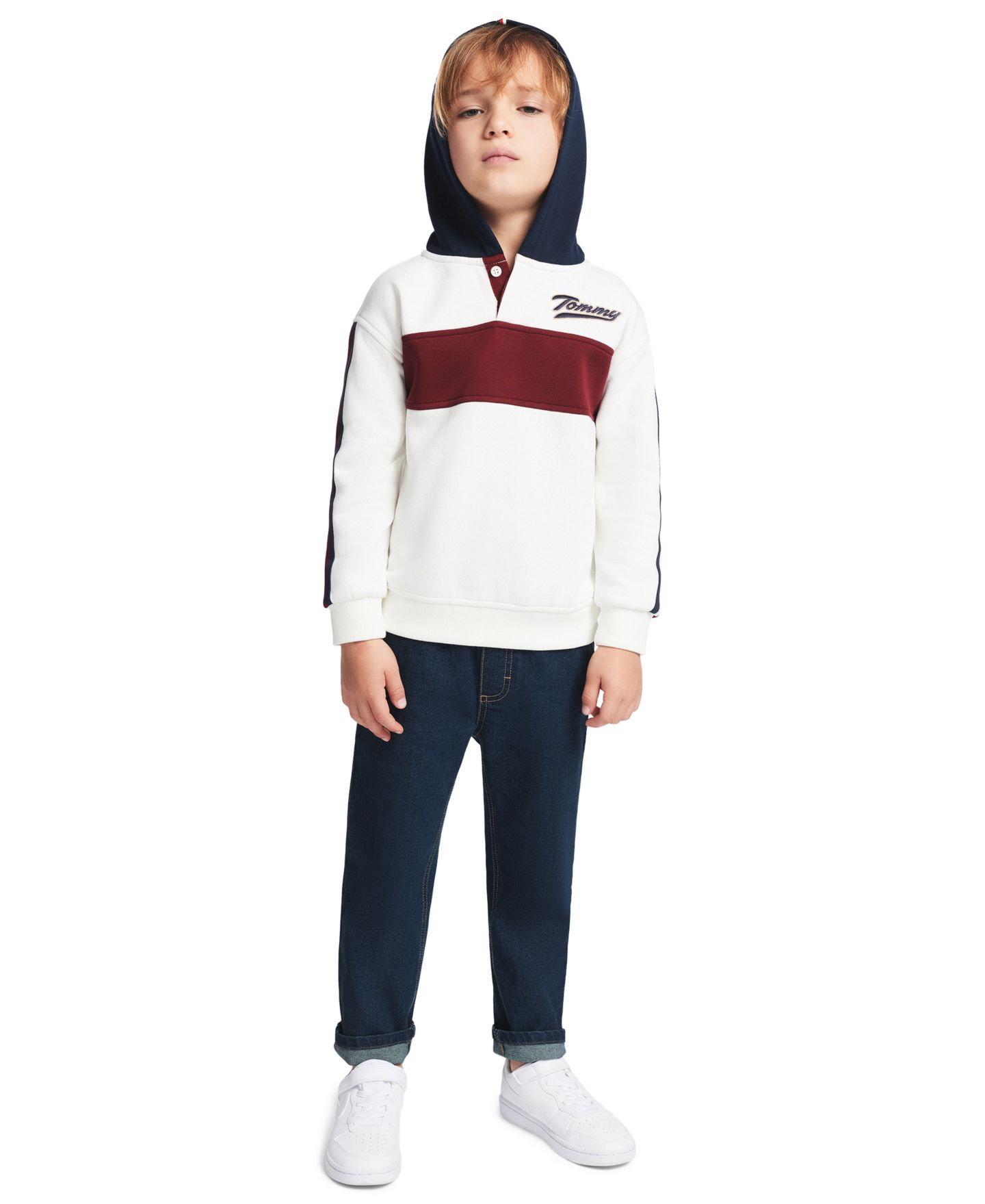 Детский комплект Tommy Hilfiger для мальчиков 2T-5T: худи и джинсовые брюки, цвет: Ванильный / Тёмно-синий — фото 2