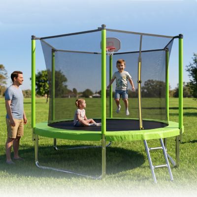 Classic 10Feet Straight Pole Trampoline with Basketball Hoop and Ladder