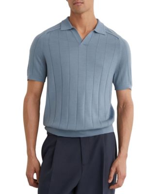 Men's Chelmsford Open Collar Wide Rib Merino Wool Jumper Polo Shirt