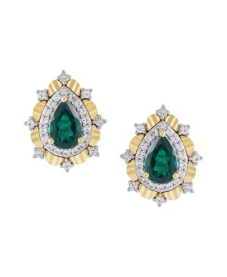 Lab-Grown Emerald (5/8 ct. t.w.) & Sapphire (1/3 ct. t.w.) Earrings in 14k Gold-Plated Sterling Silver (Also Available in Sapphire & Ruby)