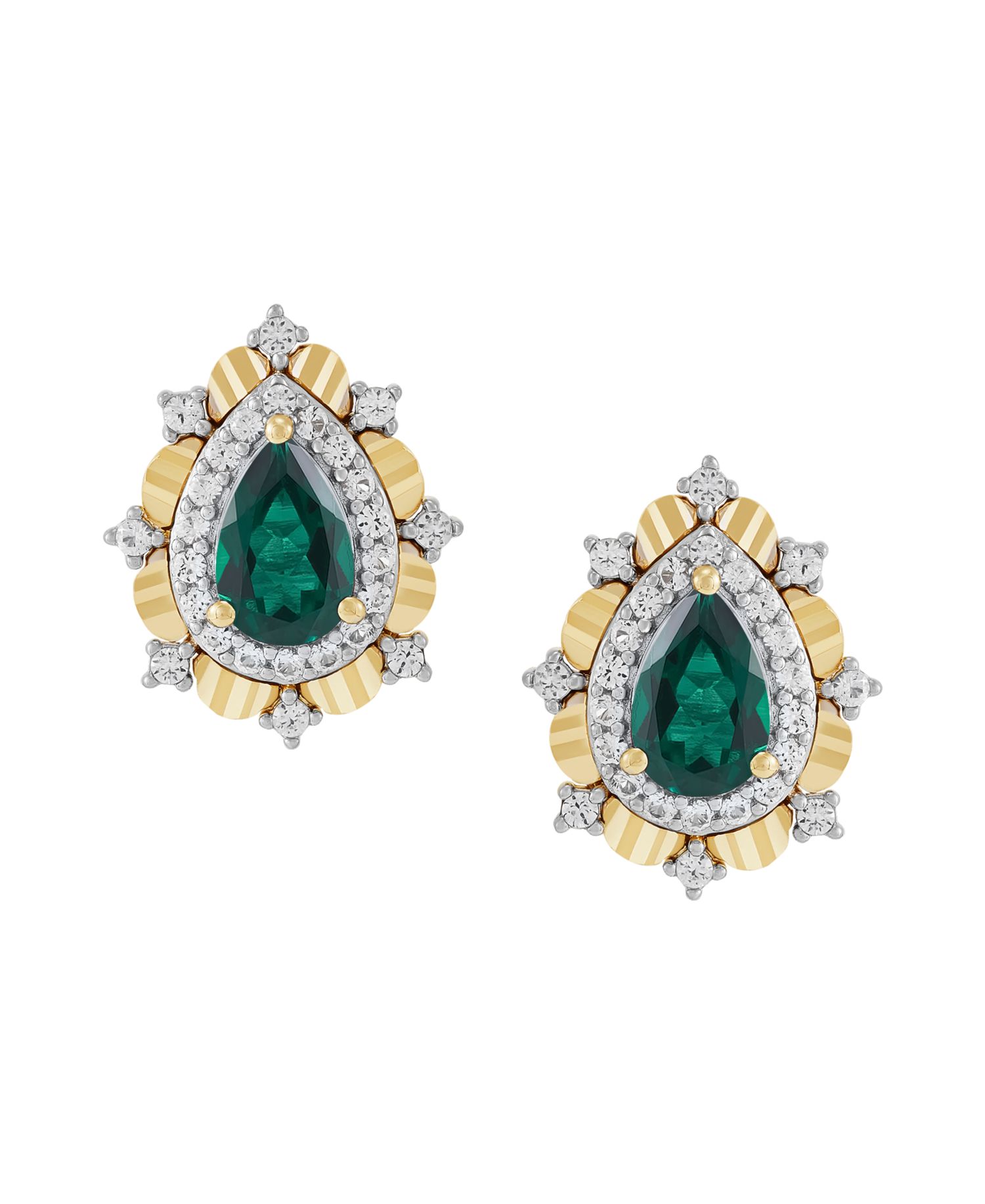 Lab-Grown Emerald (5/8 ct. t.w.) & Sapphire (1/3 ct. t.w.) Earrings in 14k Gold-Plated Sterling Silver (Also Available in Sapphire & Ruby)