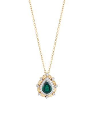 Lab-Grown Ruby (3/4 ct. t.w.) & Sapphire (1/4 ct. t.w.) Pendant Necklace in 14k Gold-Plated Sterling Silver (Also Available in Emerald & Sapphire)