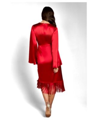 coast red satin dress Coast Women's Satin Fringed V-Neck Wrap Dress