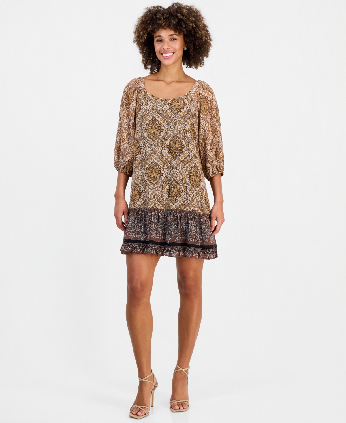 Robbie Bee Women's On/Off-the-Shoulder 3/4-Sleeve Tiered Dress