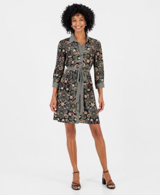 Women's Twin Print Belted Shirtdress