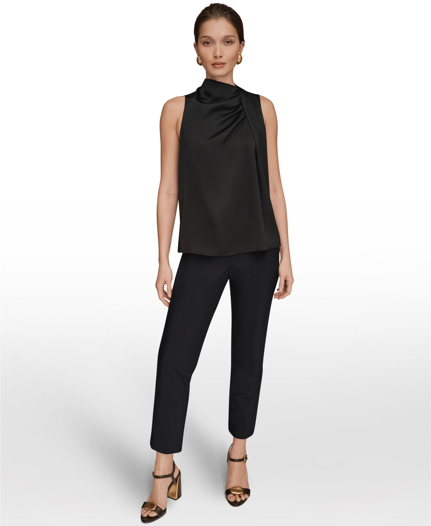 Женская блузка Donna Karan New York Sleeveless Twist-Front Drape Blouse, цвет: Чёрный — фото 2