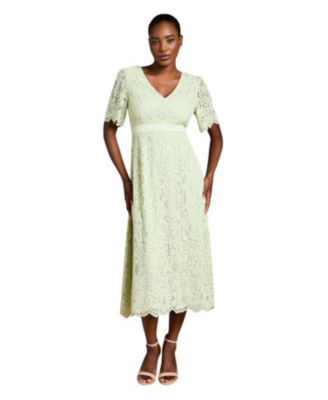 Women's Scallop Hem V-Neck Lace Midi Dress