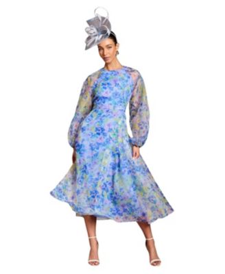 Organza Floral Puff Sleeve Midi Dress