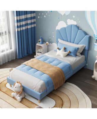 Soft Upholstered Platform Bed Frame for Kids and Teens, Adjustable Headboard, Sturdy Wood Slat and Metal Support