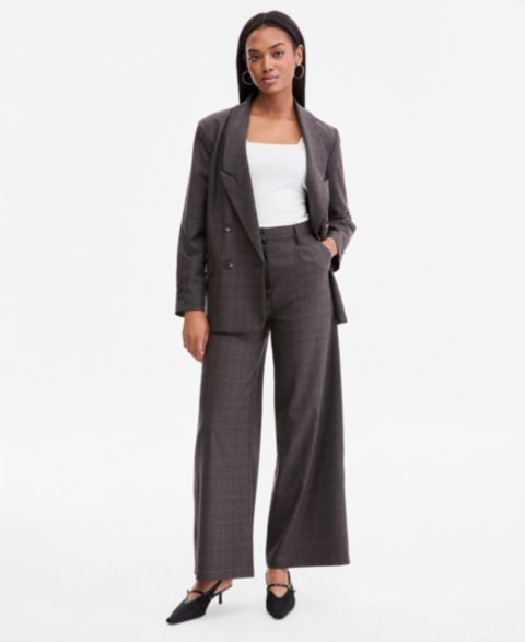 Женские брюки Bar III Plaid High-Rise Wide-Leg, цвет: Коричневый клетчатый