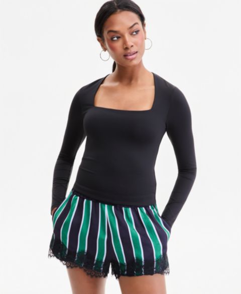 Женский топ Bar III Square-Neck Long-Sleeve Top, цвет: Чёрный