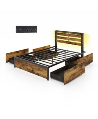 Bed Frame with Drawers LED Lights and USB Ports