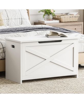 Spacious Wooden Storage Chest – 30 Inch Lift-Top Entryway Shoe Organizer Bench with Safety Hinge – Easy Assembly for Bedroom, Living Room
