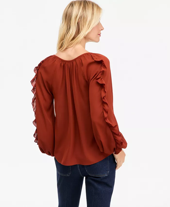 Women's Long-Sleeve V-Neck Ruffle Blouse - thumbnail 2