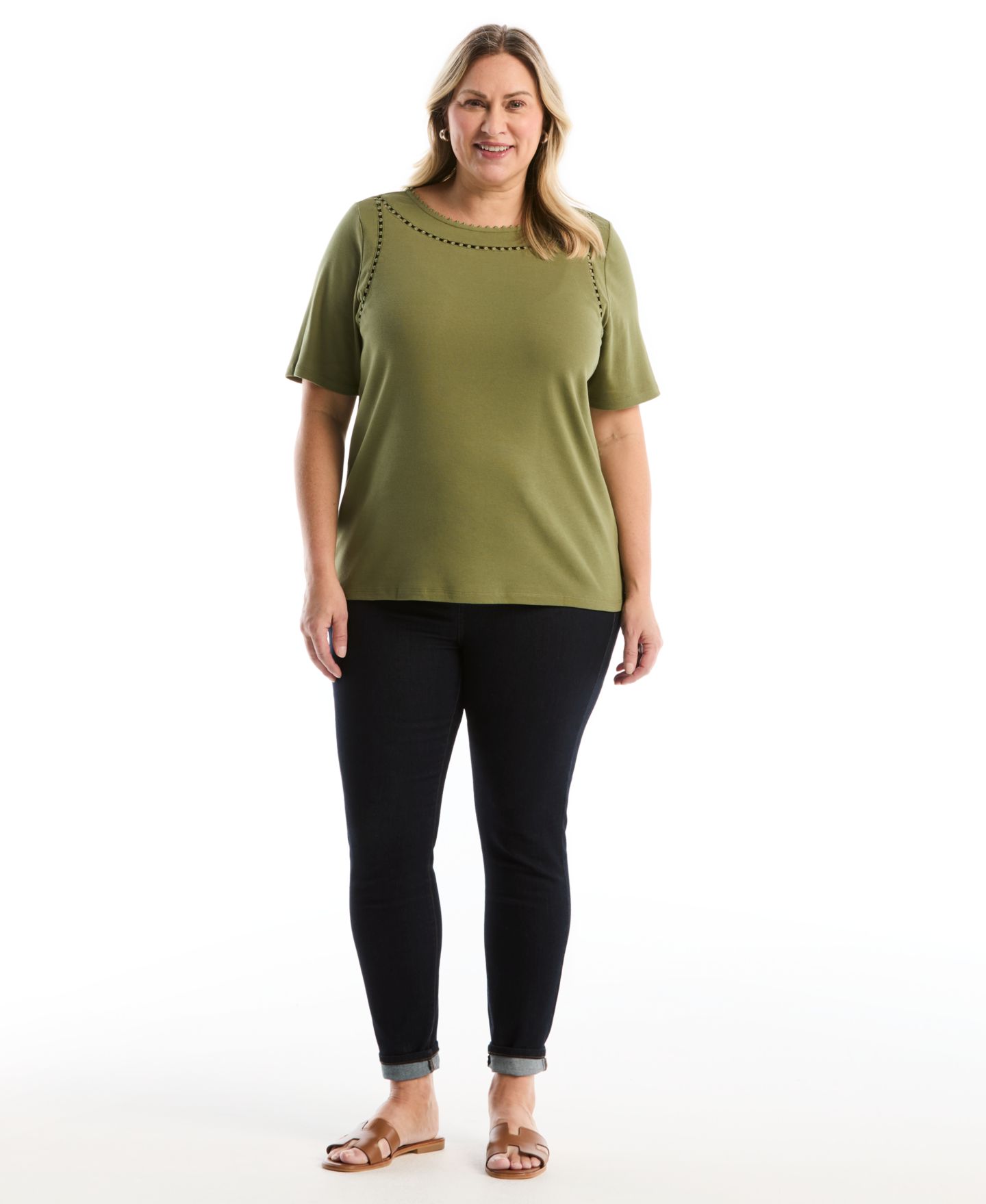 Женский топ Rafaella Plus Size Short-Sleeve, цвет: Тёмно-зелёный — фото 2