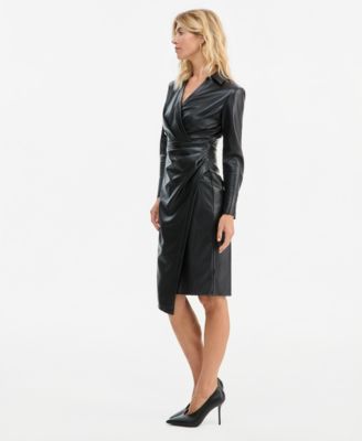 black leather wrap dress Women's Faux Dresses natural texture