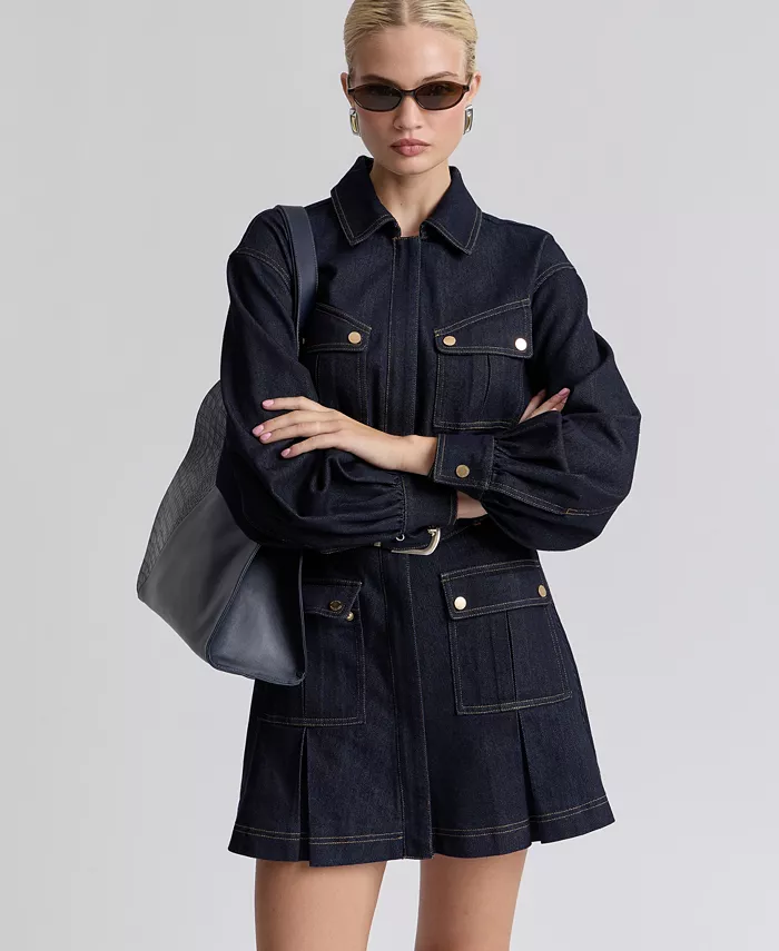 Women's Stretch Denim Belted Cargo Mini Dress - thumbnail 7