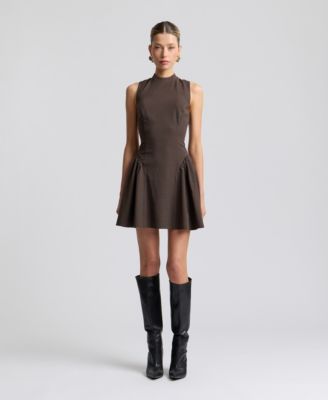Women's Stretch Plaid Mock-Neck Flounce Mini Dress