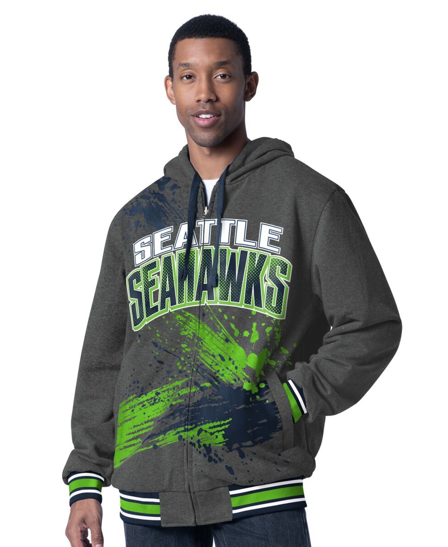 Мужская куртка G-III Sports by Carl Banks College Navy/Charcoal Seattle Seahawks Dual Threat Reversable Full-Zip Hooded — фото 2