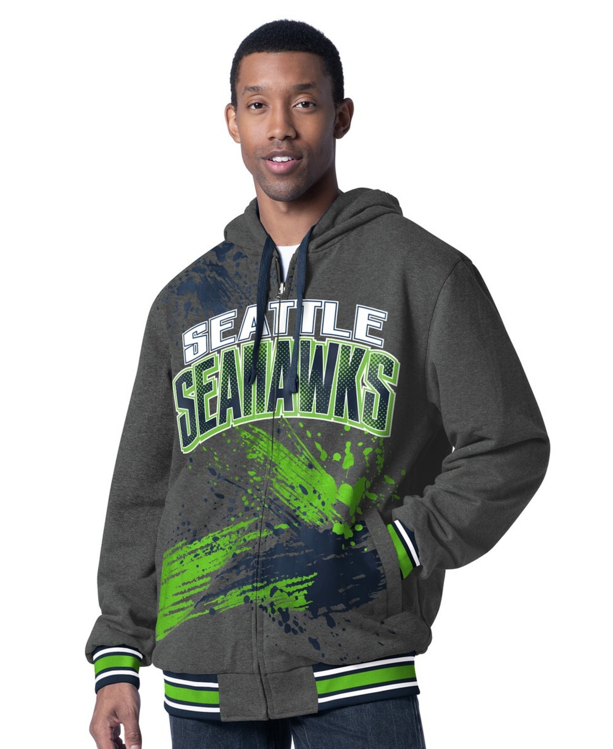 G-iii Sports by Carl Banks Men's College Navy/Charcoal Seattle Seahawks Dual Threat Reversable Full-Zip Hooded Jacket
