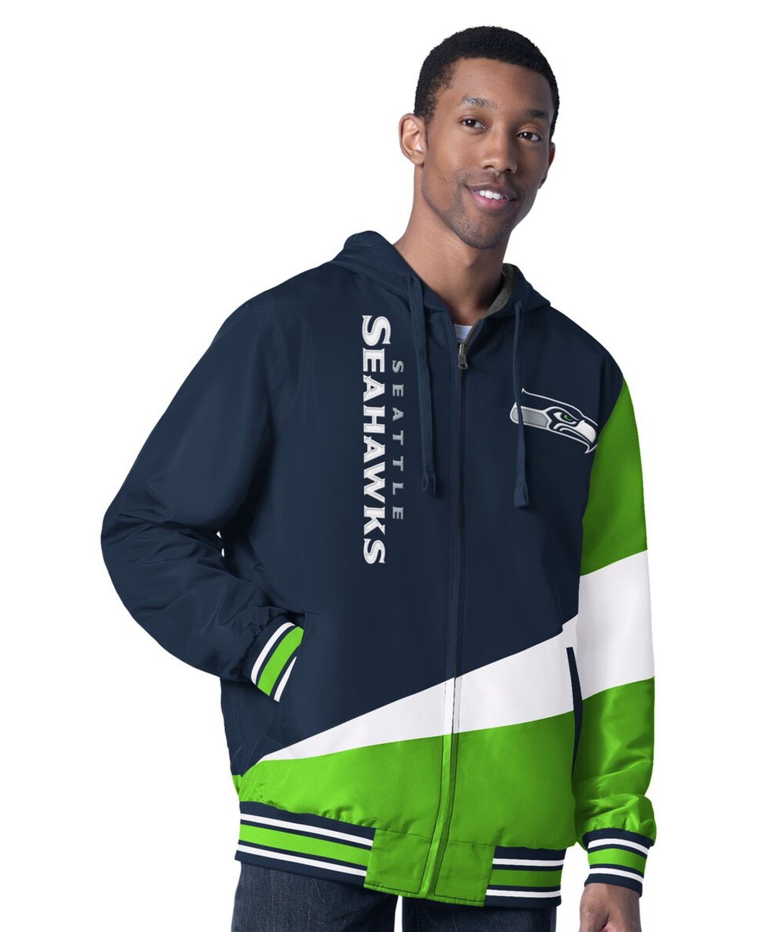 Men's College Navy/Charcoal Seattle Seahawks Dual Threat Reversable Full-Zip Hooded Jacket