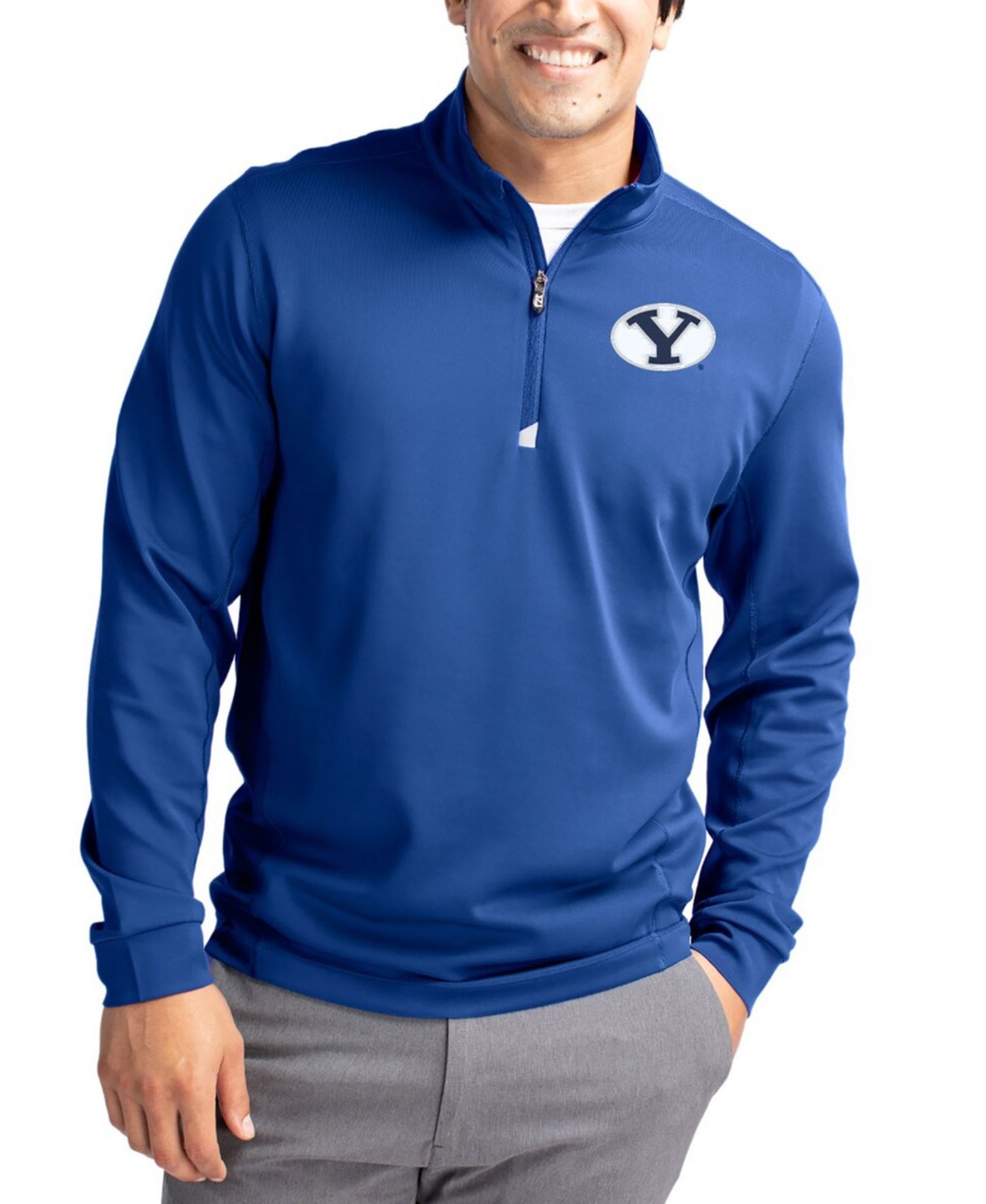 Men's Blue BYU Cougars DryTec Traverse Stretch Eco Tri-Blend Quarter-Zip