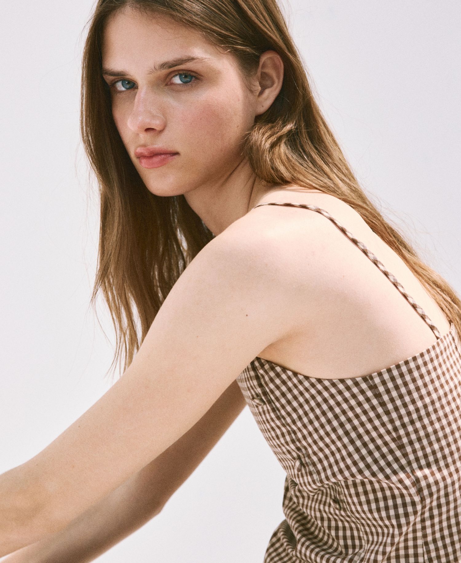 Women's Gingham Check Button Top