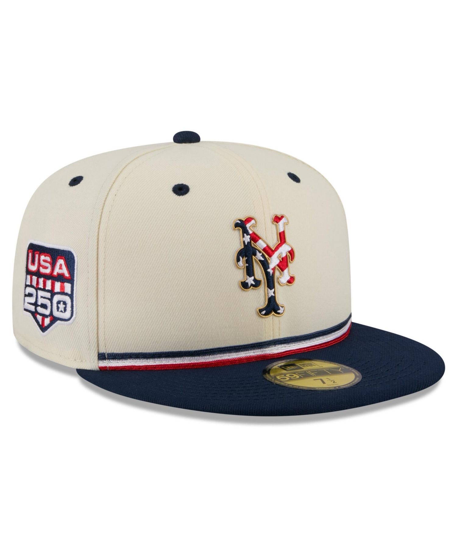 Men's Cream/Blue New York Mets USA 250 Fourth of July 59FIFTY Fitted Hat