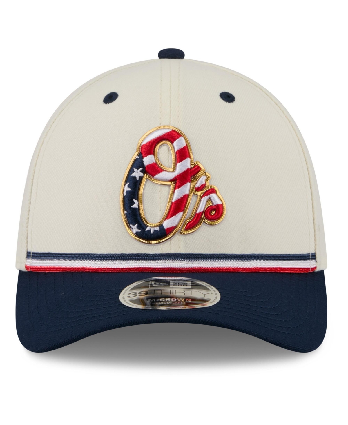 New Era Men's Cream/Navy Baltimore Orioles Usa 250 Fourth of July 39THIRTY M-Crown Flex Hat
