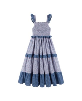Girls Andy and Evan Blue Bloom Mixed Floral Ruffle Maxi Dress