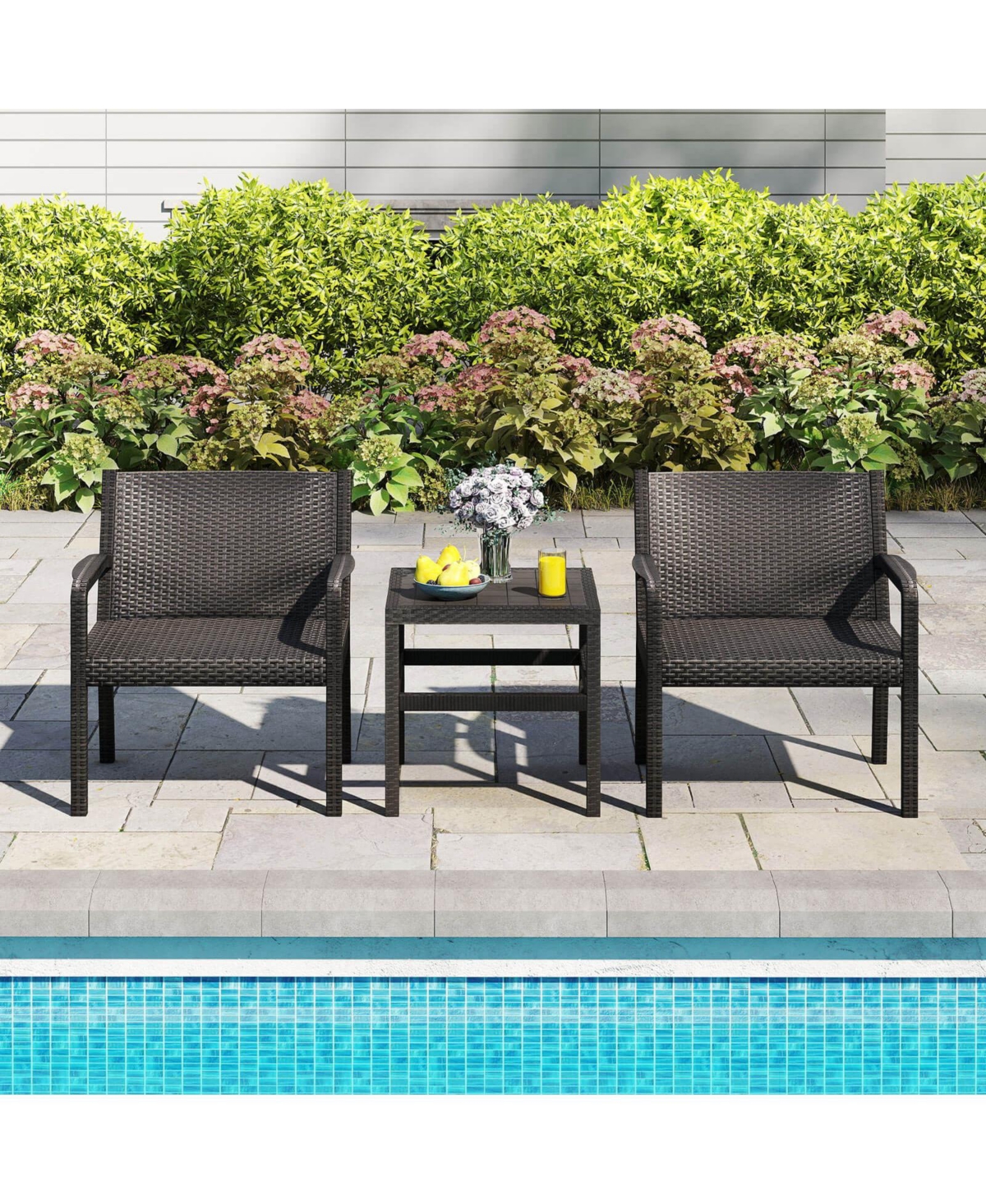 Costway 3 Piece Patio Furniture Set with 2 Modern Rattan Armchair and 25 Squire Side Table