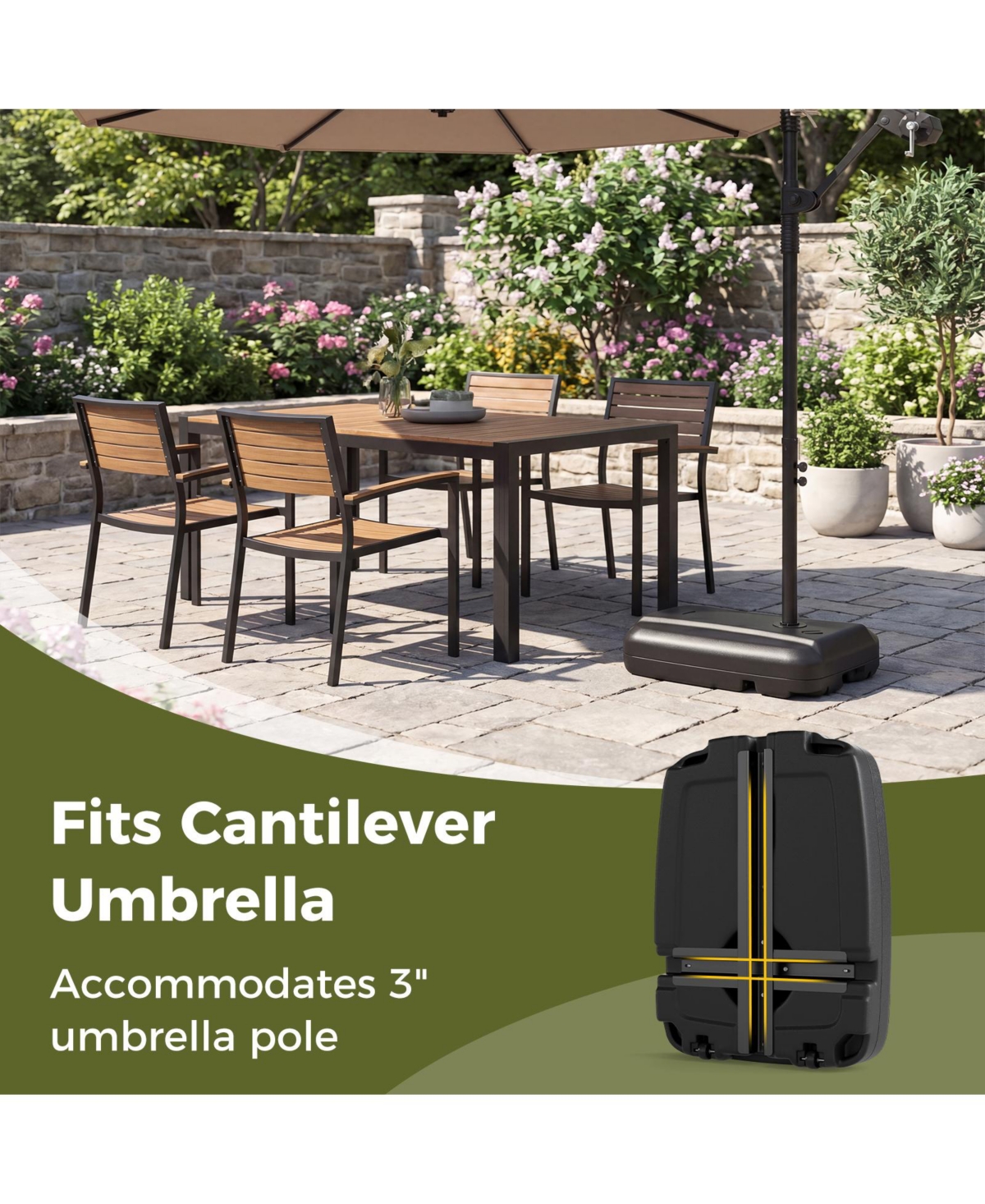 Costway 220 Lbs Cantilever Umbrella Base, Water and Sand Filled Umbrella Weighted Stand